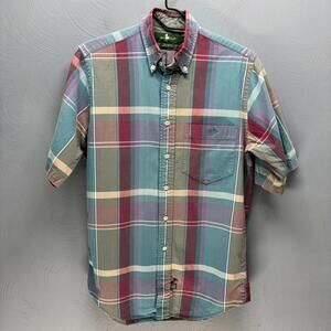 Hunt Club Button Down Shirt Short Sleeve Colorful Plaid Size Small Men's Casual
